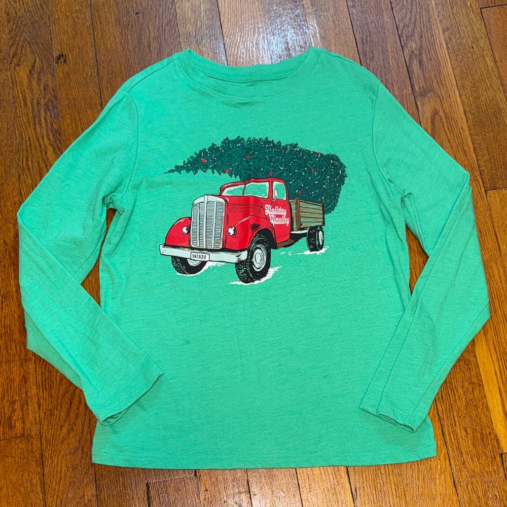 Cat & Jack Boys Green Christmas Holiday Shirt Size Medium (8)